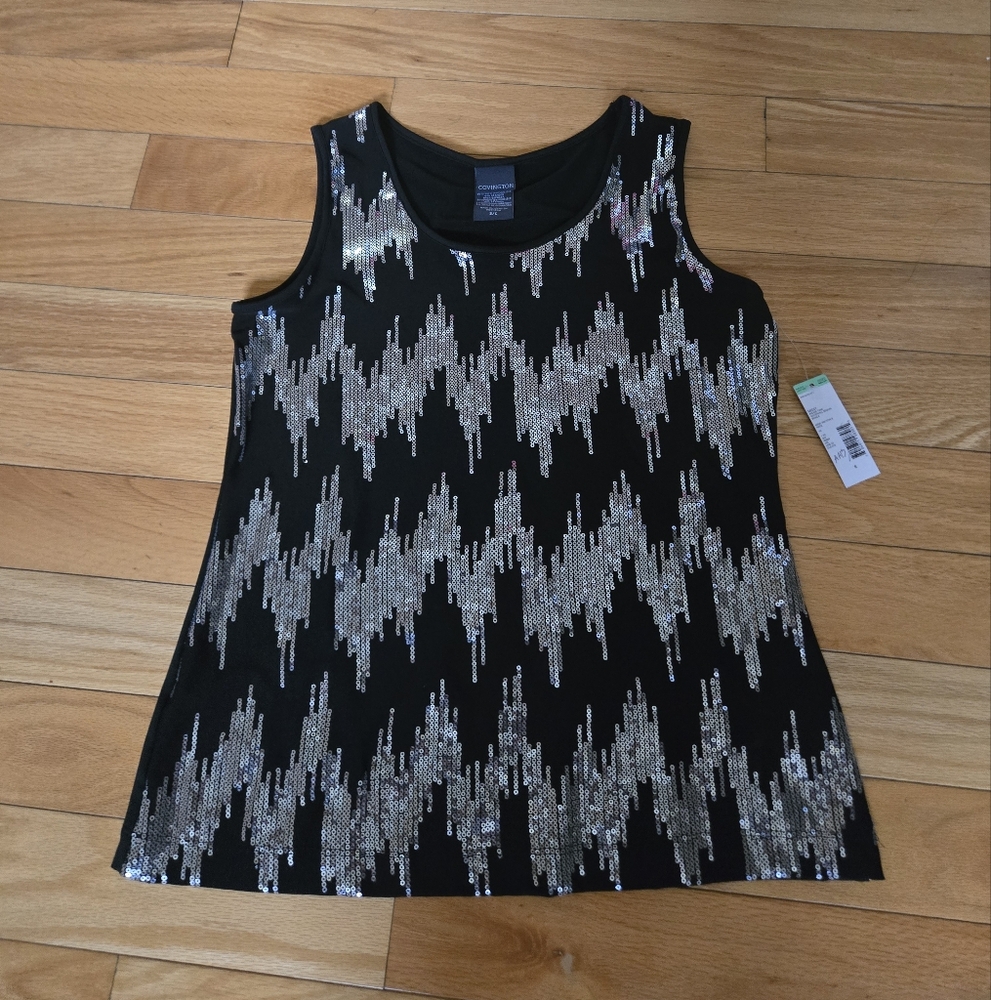 Covington Black and Silver Sequin Blouse  Top